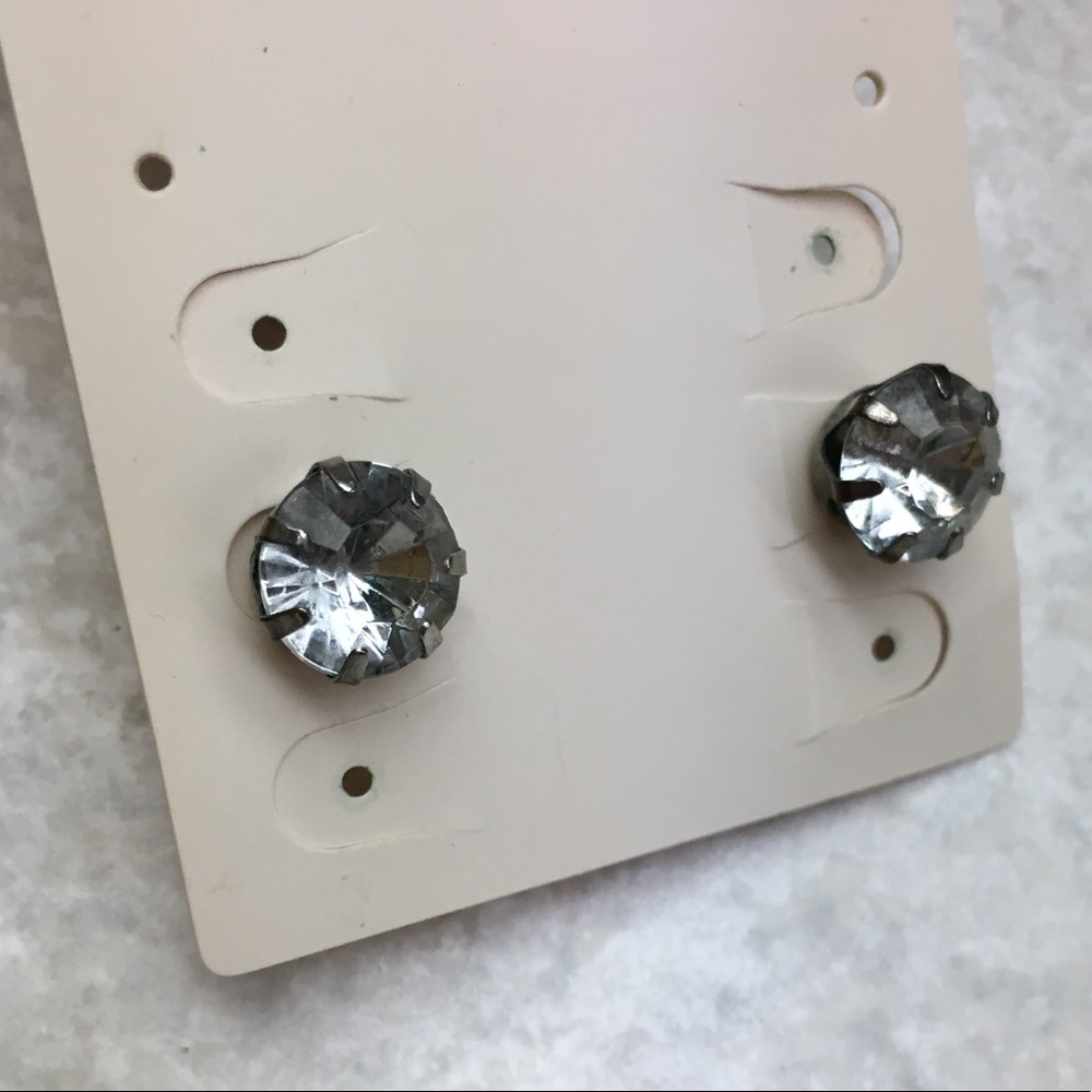 Crystal Diamond Earrings, Silver Plastic